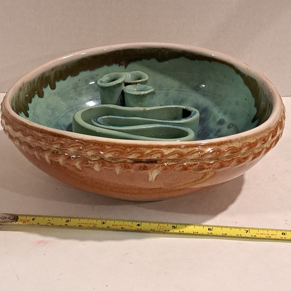 Vintage ceramic green ikebana vase, green flower vase. Made in Hungary. - Picture 2 of 8